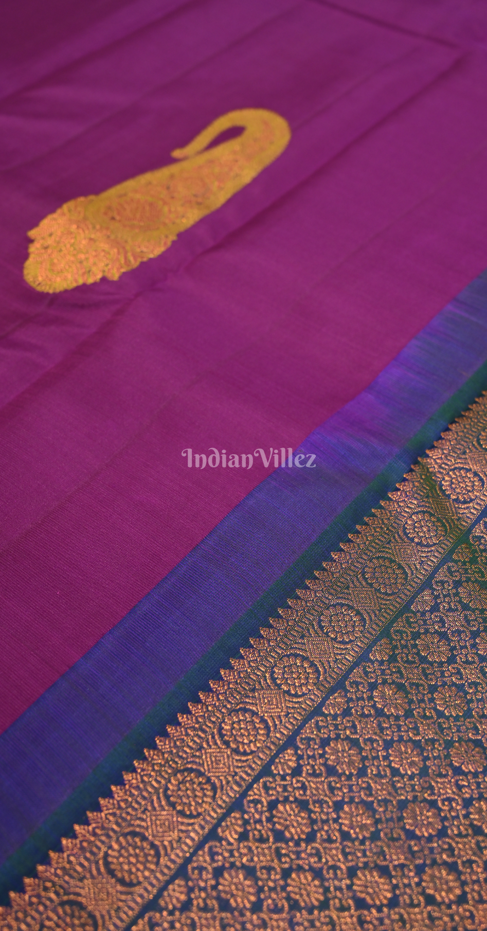 Purple Blue Paisely Brocade Pure Kanjivaram Silk Saree