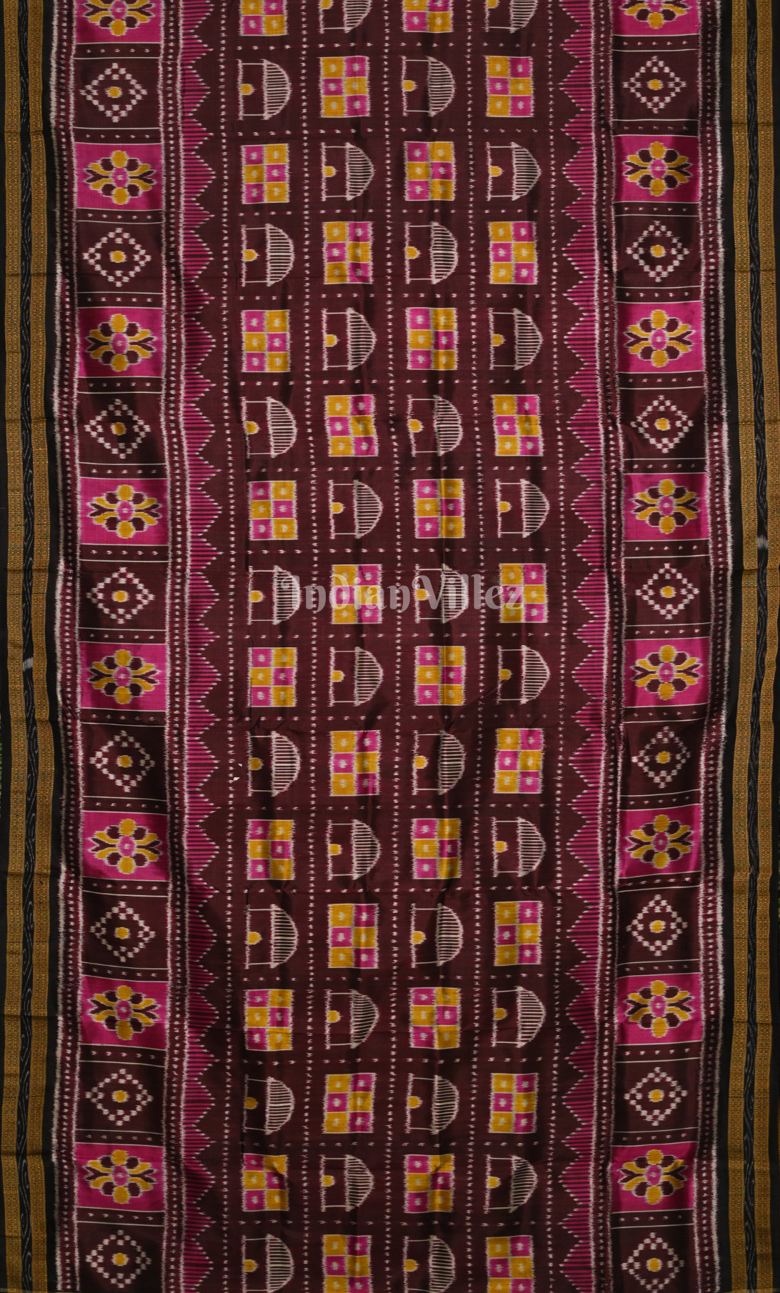 Chocolate Brown Black Odisha Ikat Khandua Silk Saree