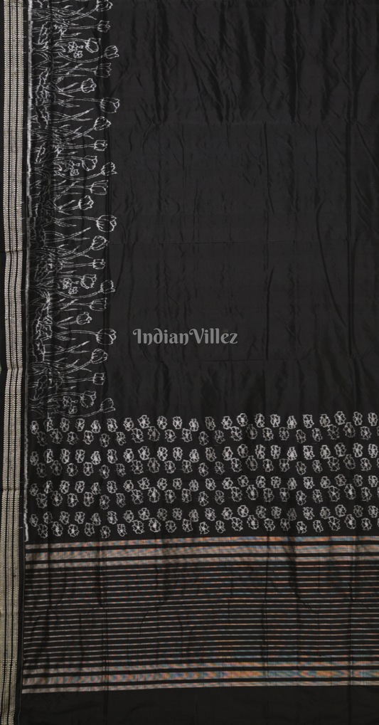 Black Lotus Pond Odisha Ikat Sambalpuri Silk Saree