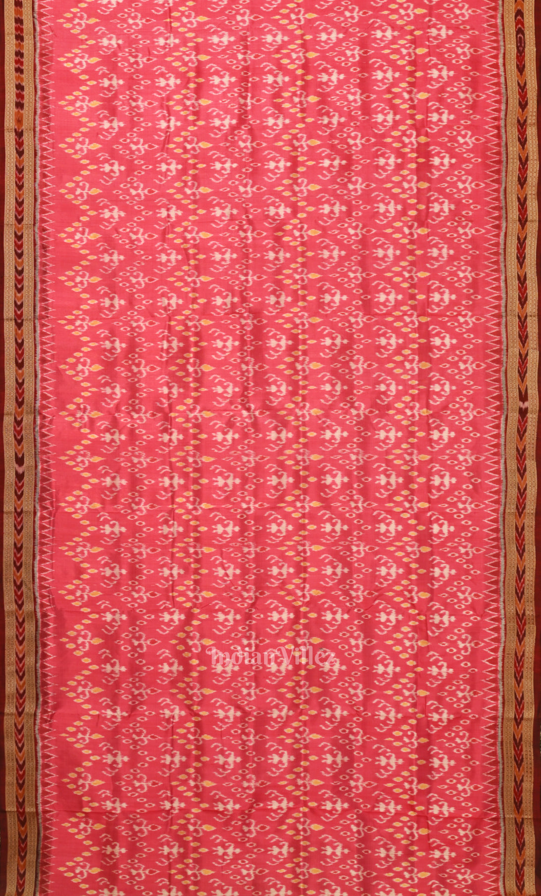 Pink Maroon Tribal Theme Odisha Ikat Khandua Silk Saree