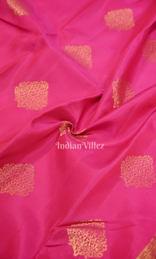 Rani Pink Red Zari woven Pure Kanjivaram Silk Saree 
