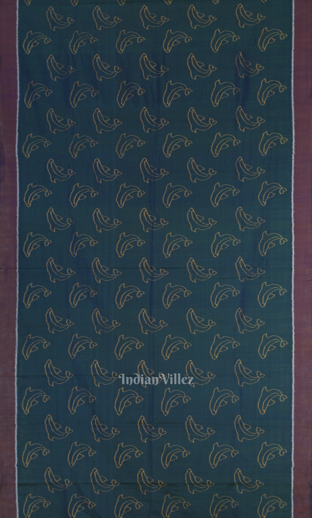 Blue Maroon Dolphin Theme Odisha Ikat Sambalpuri Cotton Saree