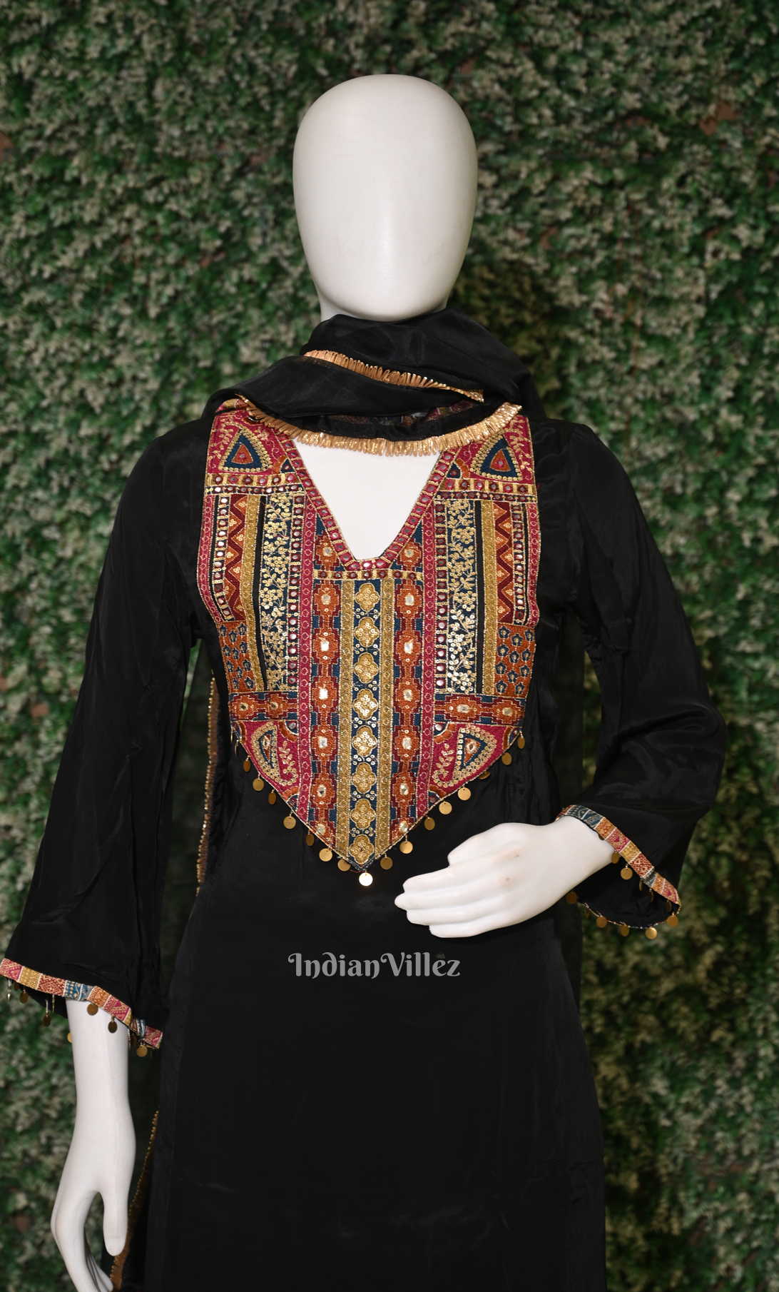 Black Embroidered  Kurta Pant with Dupatta Set 