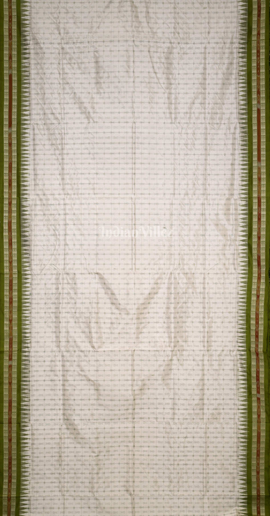 White Olive Green Black Hazarbuti Odisha Ikat Tussar Silk Saree