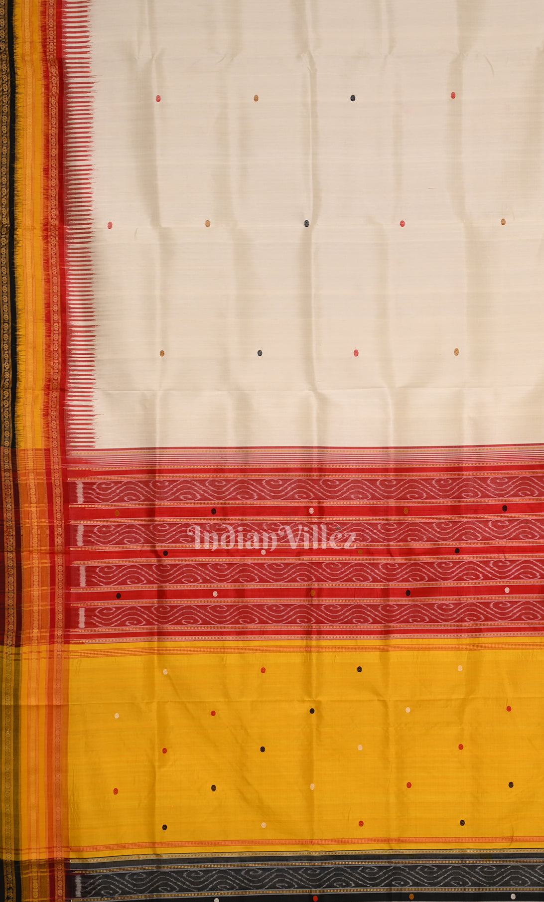 White Red Yellow Black Kathiphera Odisha Ikat Khandua Silk Saree 
