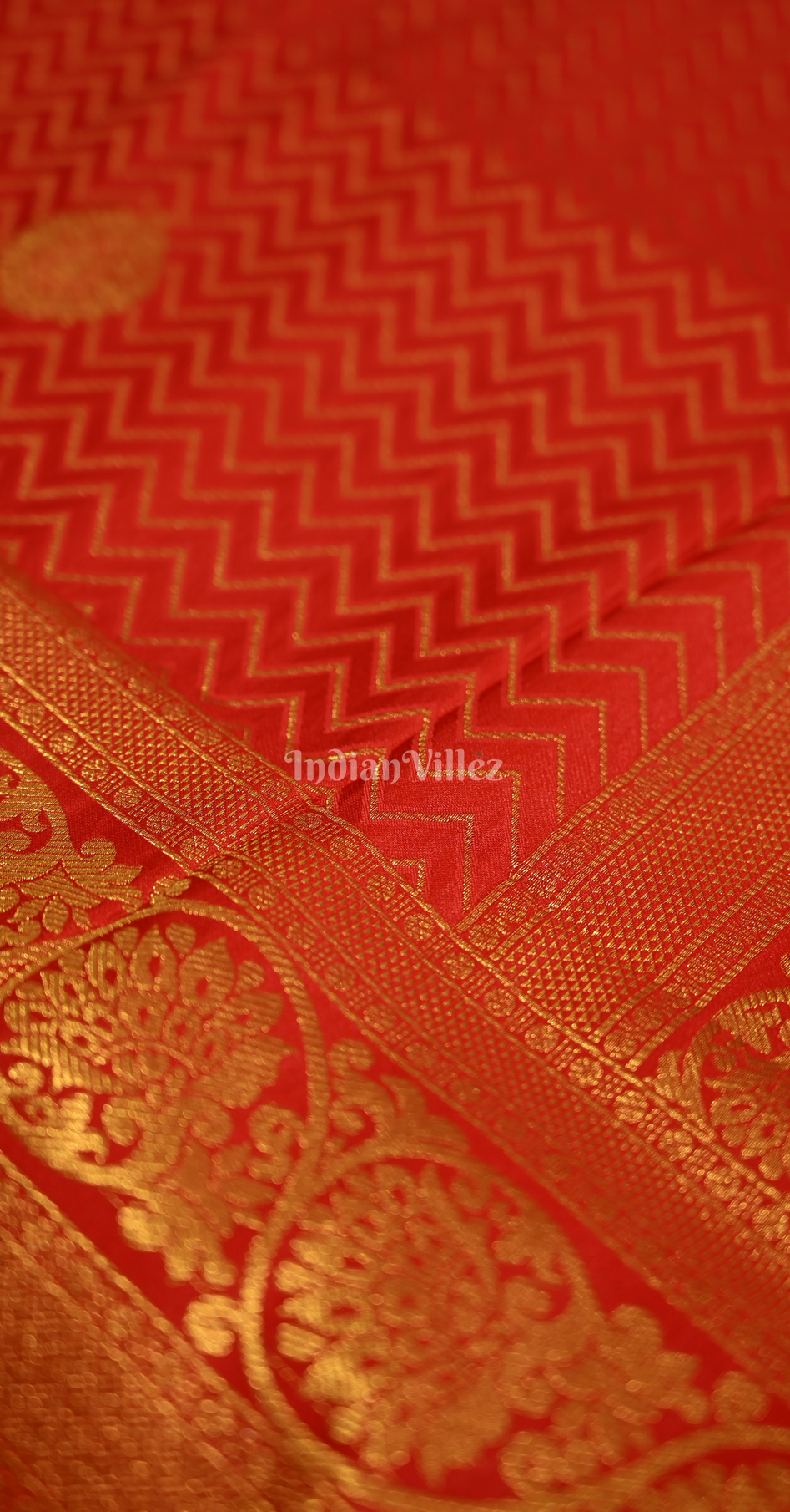 Red Pure Satin Kanjivaram Silk Saree with Brocade Work