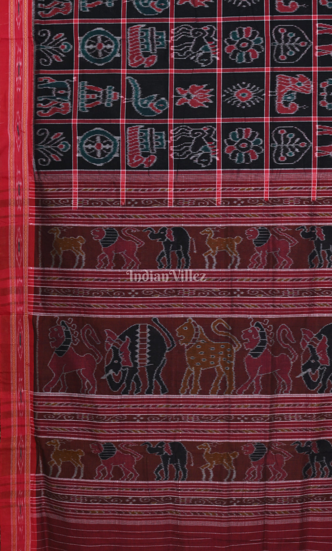 Black Maroon Nabakothi Odisha Ikat Sambalpuri Cotton Saree