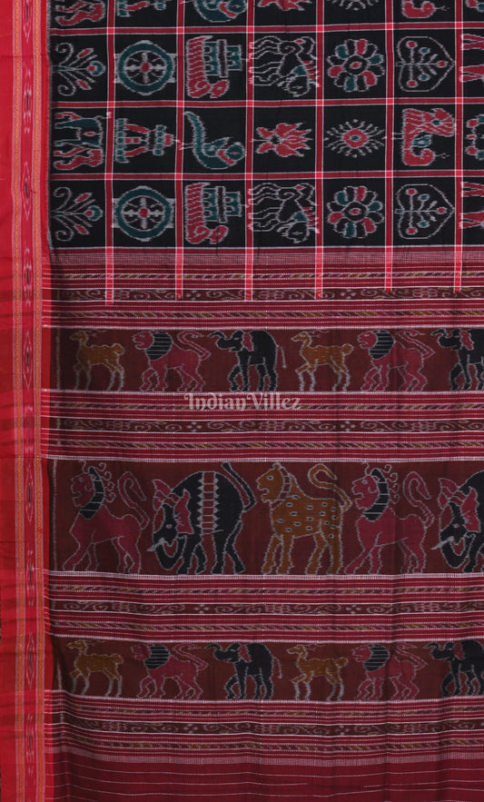 Black Maroon Nabakothi Odisha Ikat Sambalpuri Cotton Saree