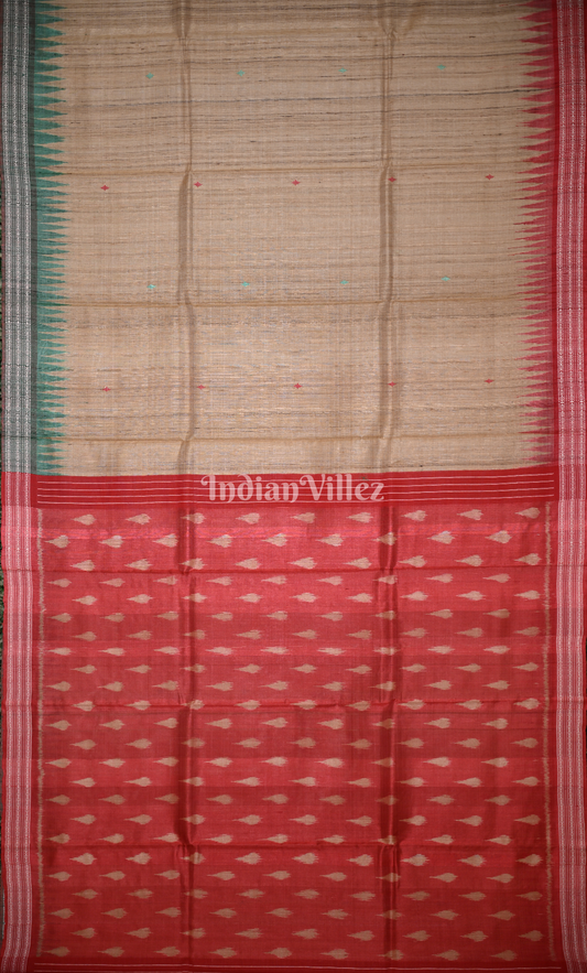 Beige Red Fine Gopalpur Tussar Silk Saree