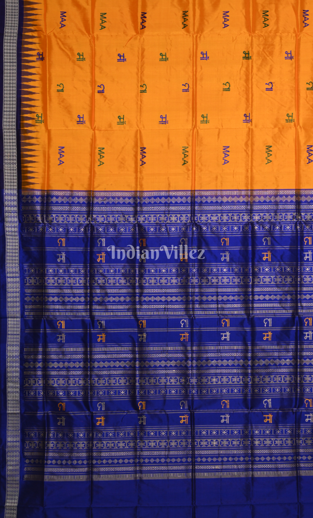 Mustard Yellow Blue Maa Odisha Ikat Bomkai Sambalpuri Silk Saree