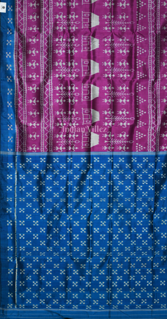 Purple Blue Tribal Threme Odisha Ikat Contemporary Designer Silk Saree 