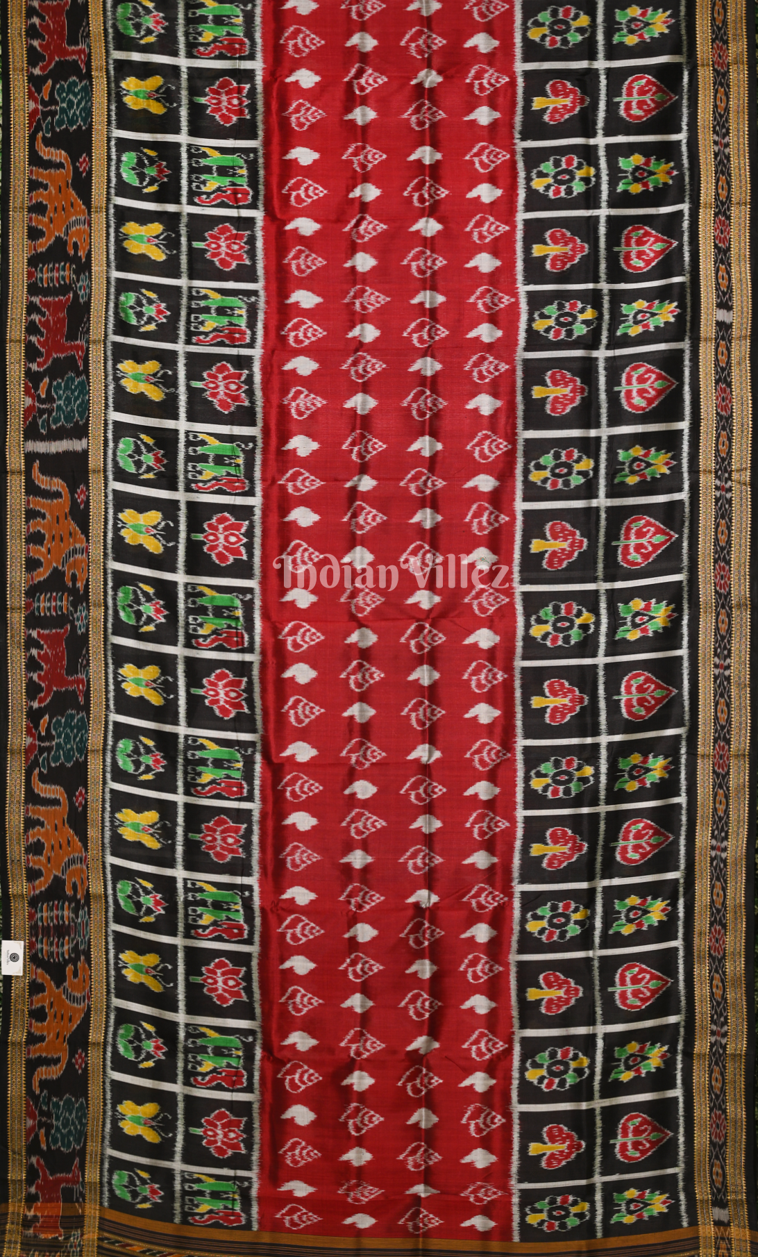 Red Black Sankha Motif  Half Nabakothi Border Odisha  Ikat Khadua Silk Saree