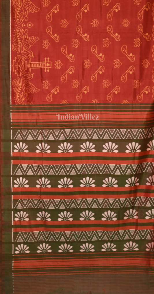 Maroon Moss Green Lotus Motif Contemporary Designer Silk Saree-