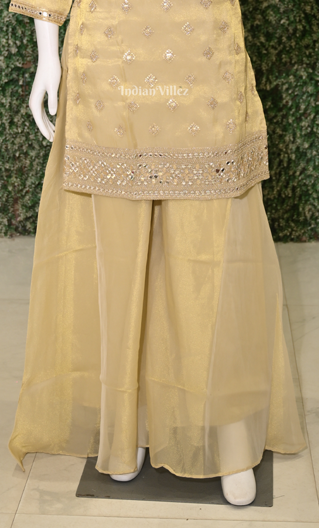 Golden Embroidered Kurta with Sharara Set & Dupatta 