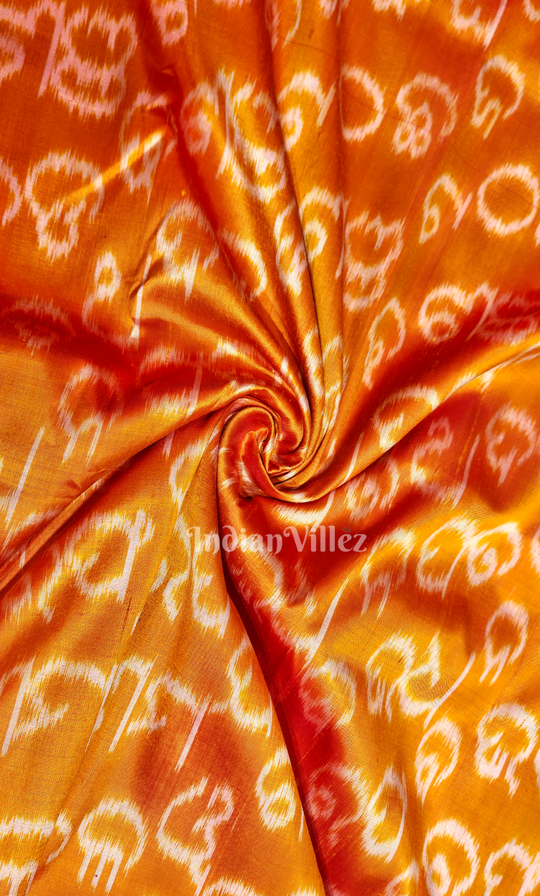 Orange Red Odia Barnamala Theme  Odisha Ikat Sambalpuri Silk Fabric