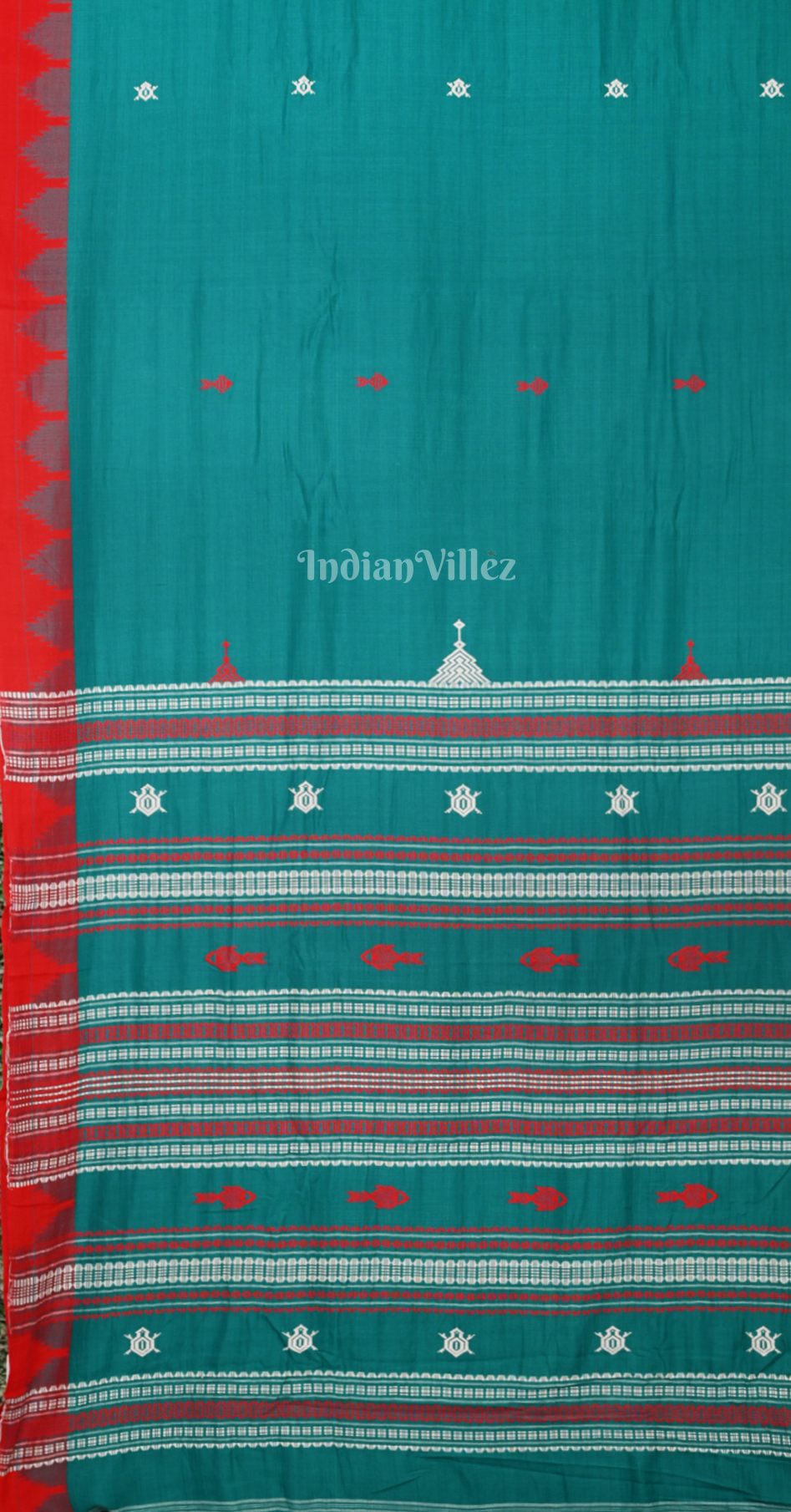 Sea Blue Red Odisha Handloom Natural Dye Kotpad Cotton Saree 