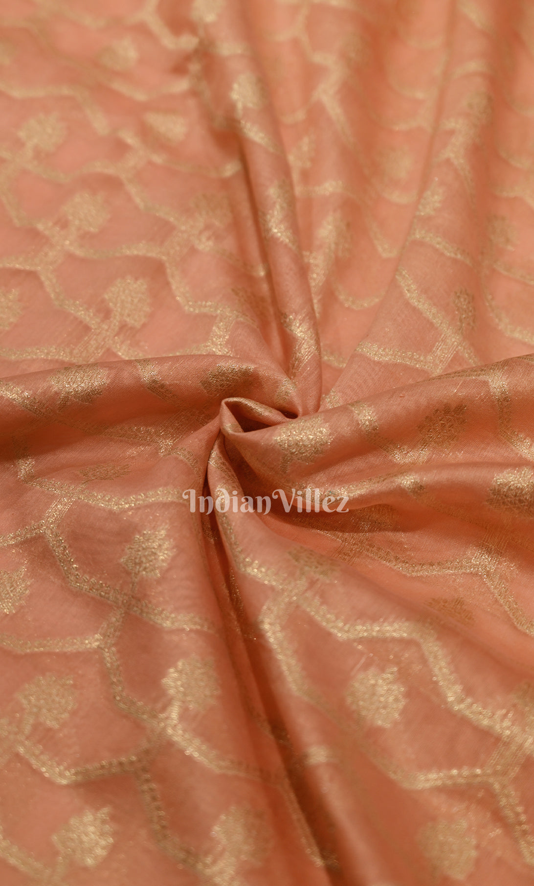 Peach Red Pure Monga Muslin Banarasi Silk Saree