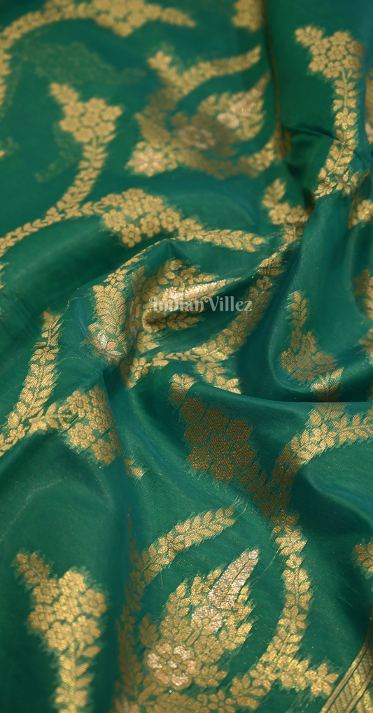 Ocean Green Dual Tone Weaving Organza Saree With Blouse Piece