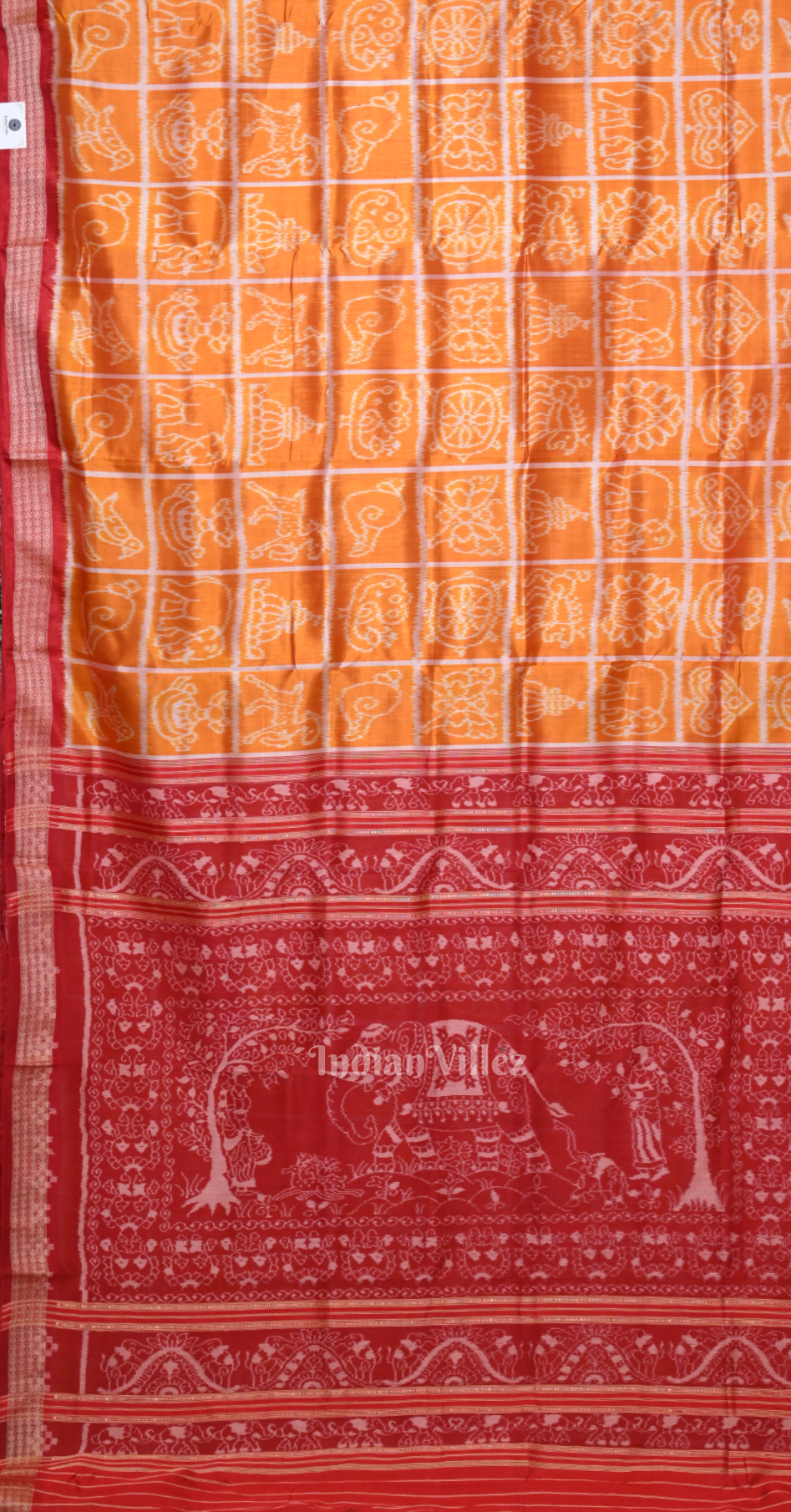 Exclusive Mustard Yellow Red Nabakothi Odisha Ikat Sambalpuri Silk Saree 