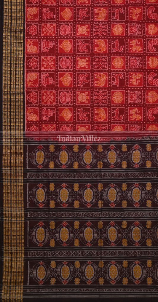Red Black Nabakothi Odisha Ikat Sambalpuri Cotton Saree 