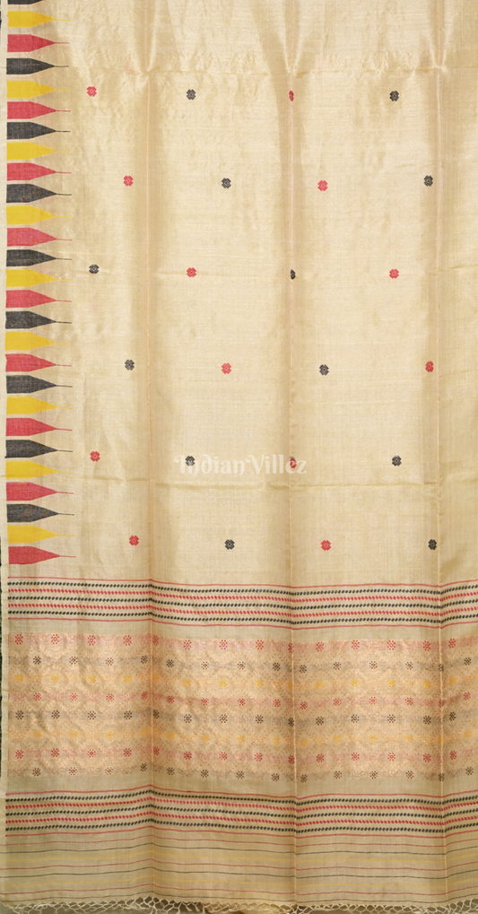 Beige Buti Design Tussar Silk Jamdani Saree 