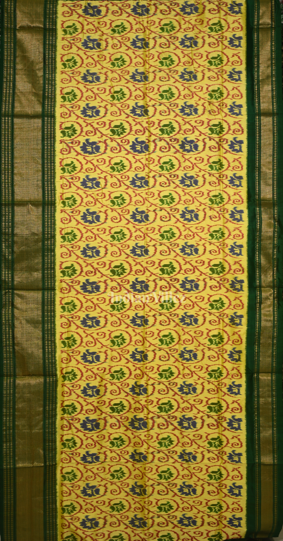 Yellow Green Pochampally Ikat Silk Saree