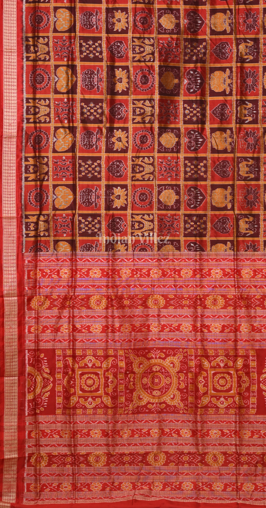 Exclusive Red Coffee Nabakothi Odisha Ikat Sambalpuri Silk Saree