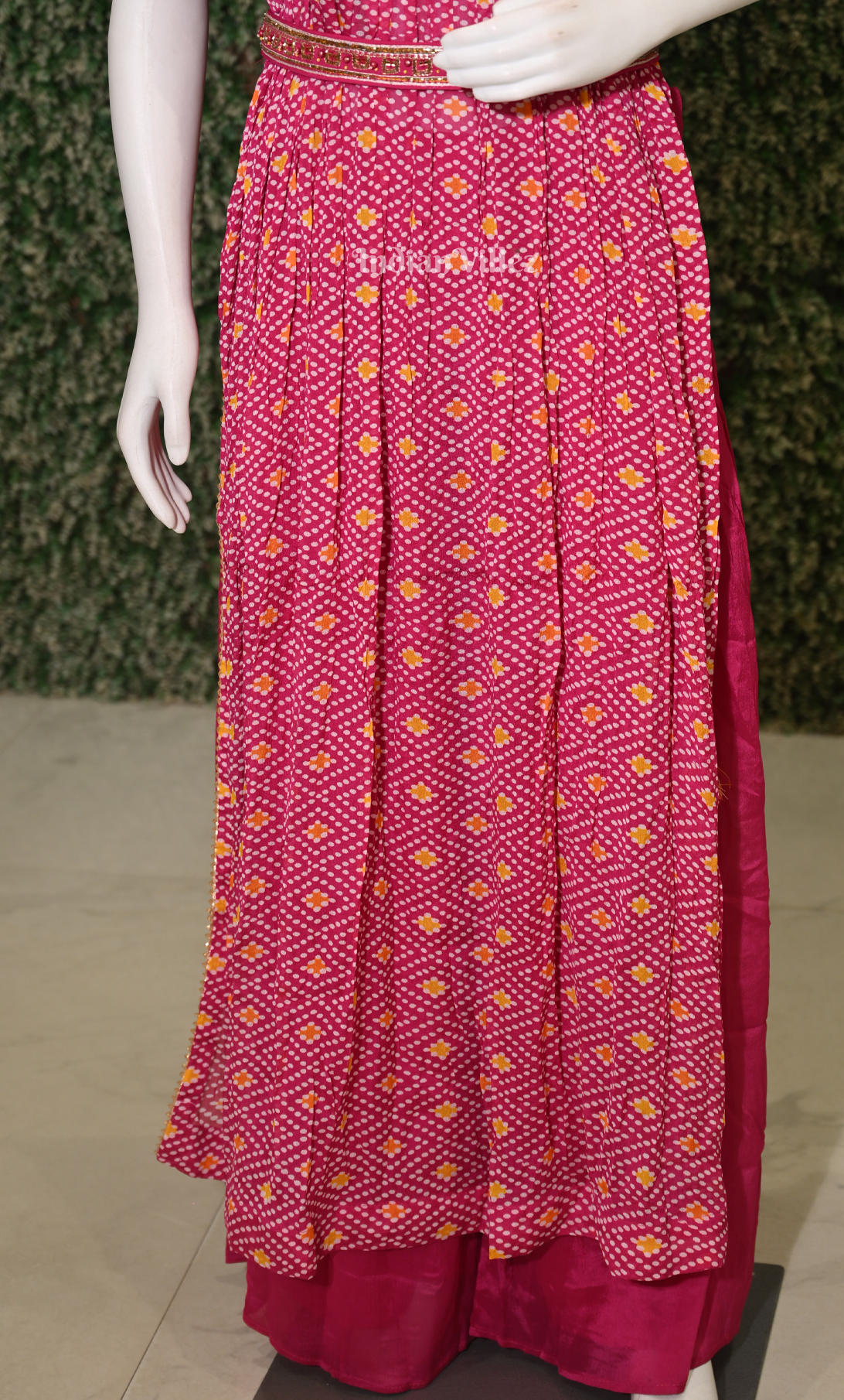 Rani Pink Georgette Sequins Kurta Plazzoo with Dupatta Set