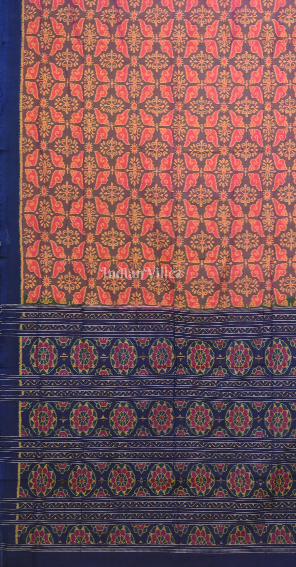 Pink Blue Sankha Motif Odisha Ikat Sambalpuri Cotton Saree