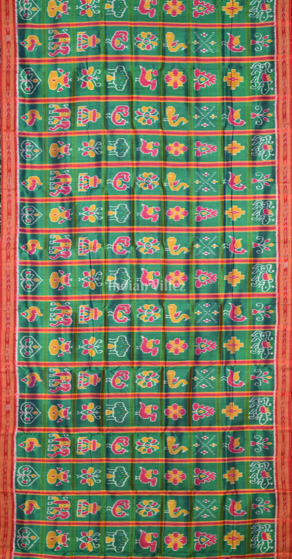 Bottle Green Red Nabakothi Odisha Ikat Khandua Silk Saree 