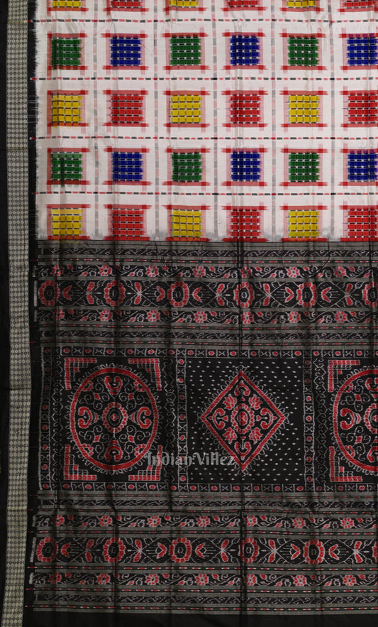 White Black Ashwini Odisha Ikat Sambalpuri Silk Saree