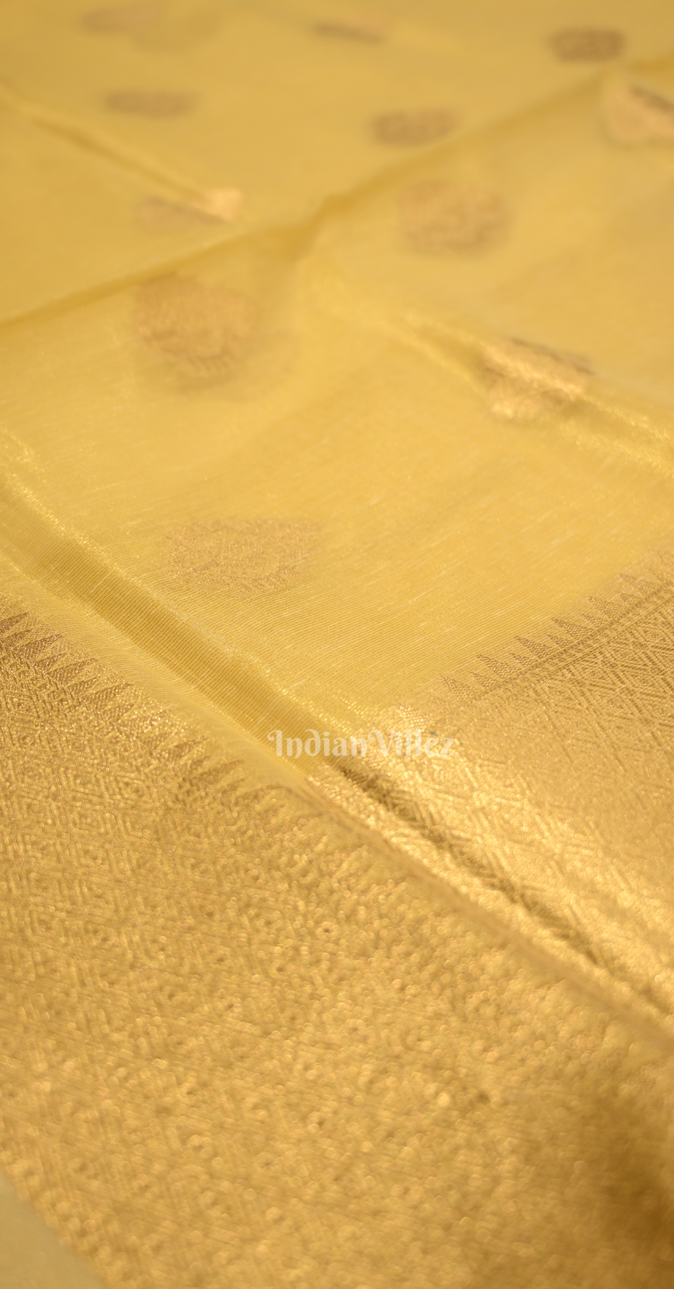 Yellow Golden Kora Silk Tissue Saree With Paithani Pallu