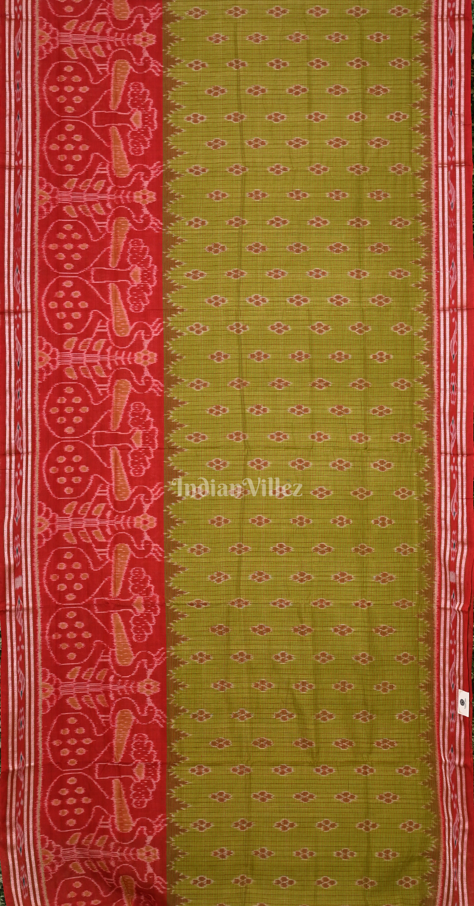Mehendi Green Maroon Peacock Scott Odisha Ikat Maniabandha Cotton Saree