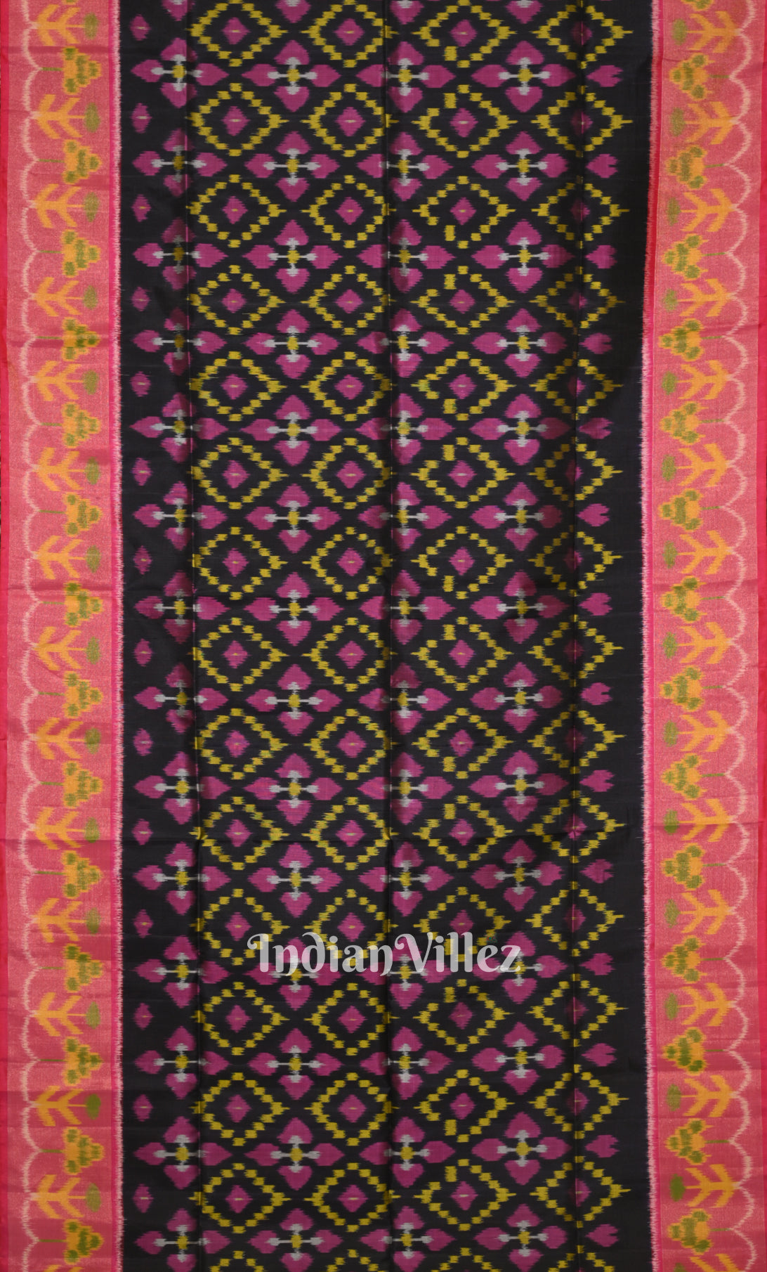 Black Pink Pochampally Ikat Silk Saree 