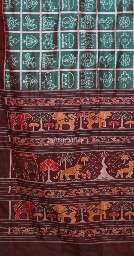 Bottle Green Maroon Nabakothi Odisha Ikat Contemporary Designer Silk Saree 
