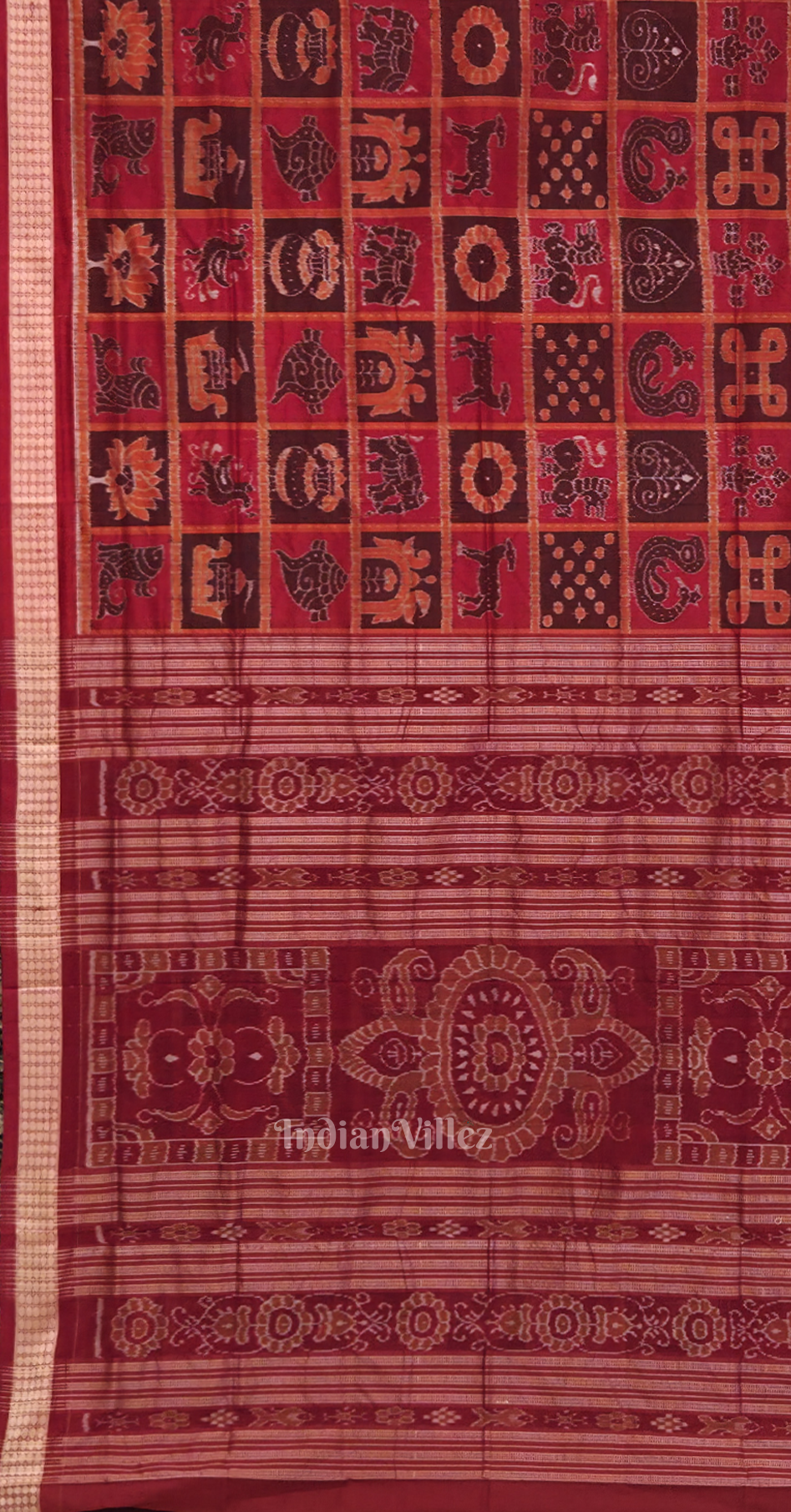 Exclusive Red Wine Nabakothi Odisha Ikat Sambalpuri Silk Saree 