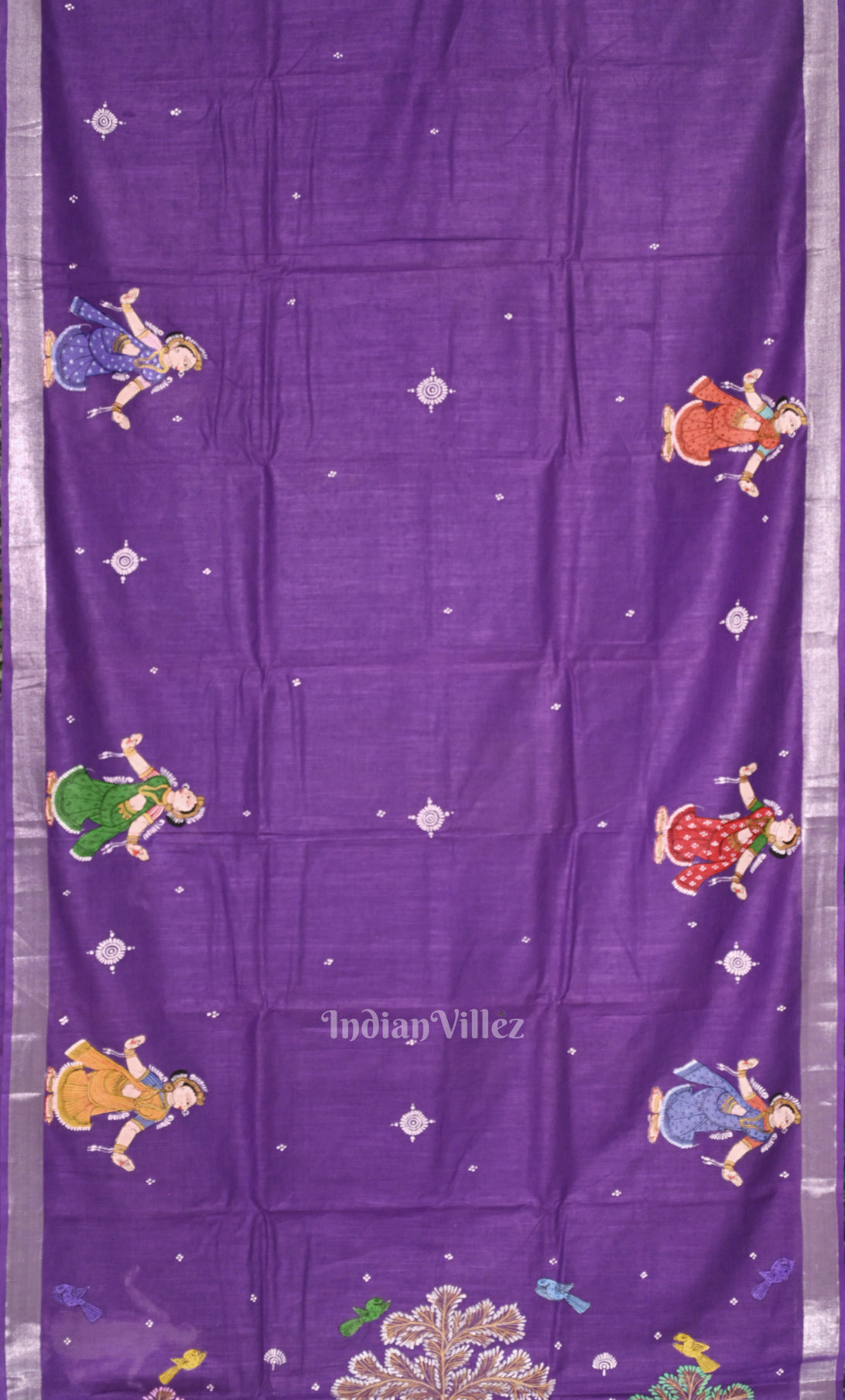 Blue Radha Krishna Raasleela Hand-Painted Pattachitra Saree 