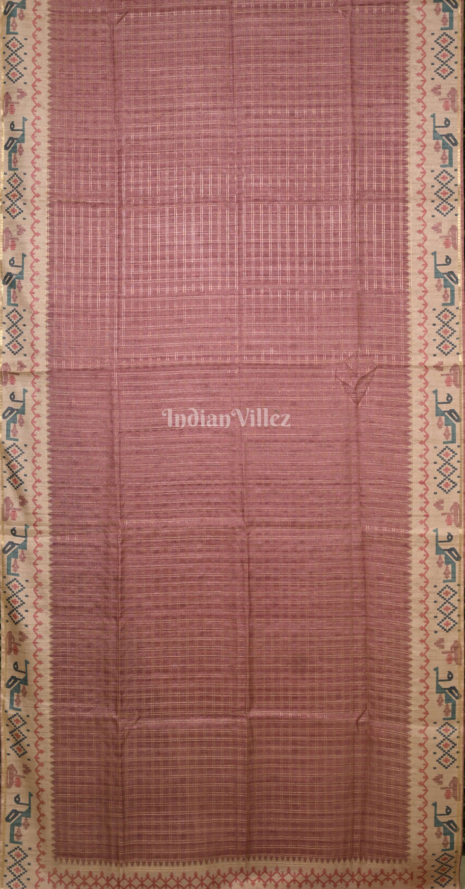 Mauve Rose Tusasr Silk Saree Embroidery Work 