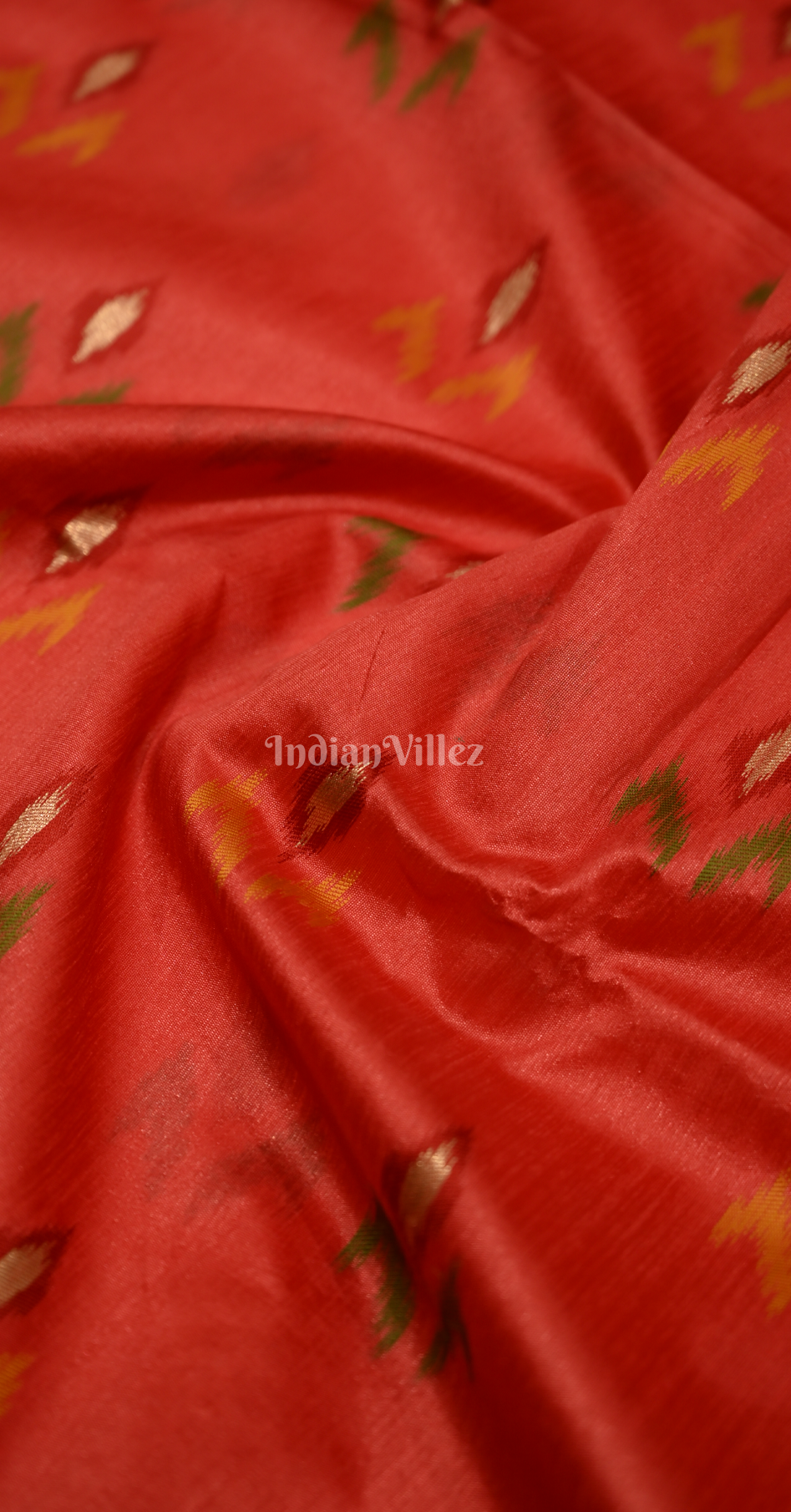 Peach Ikat Saree with Zari Border Tussar Silk