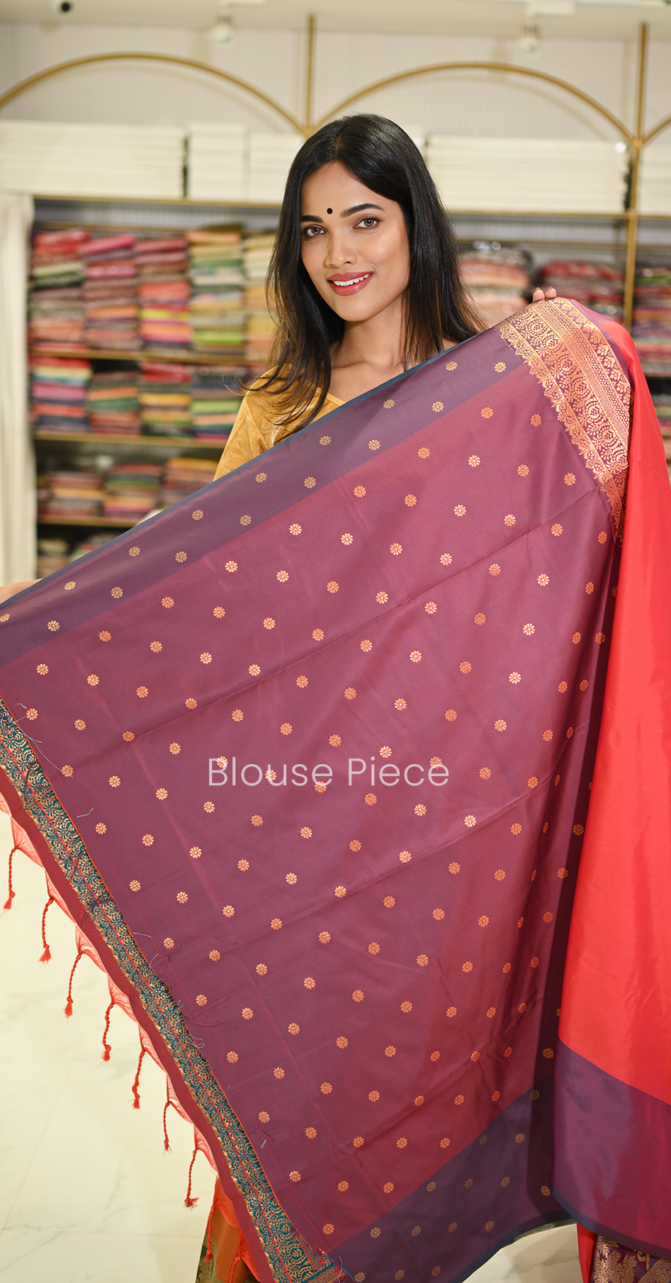Red Purple Pichwai Satin Silk Banarasi Saree 
