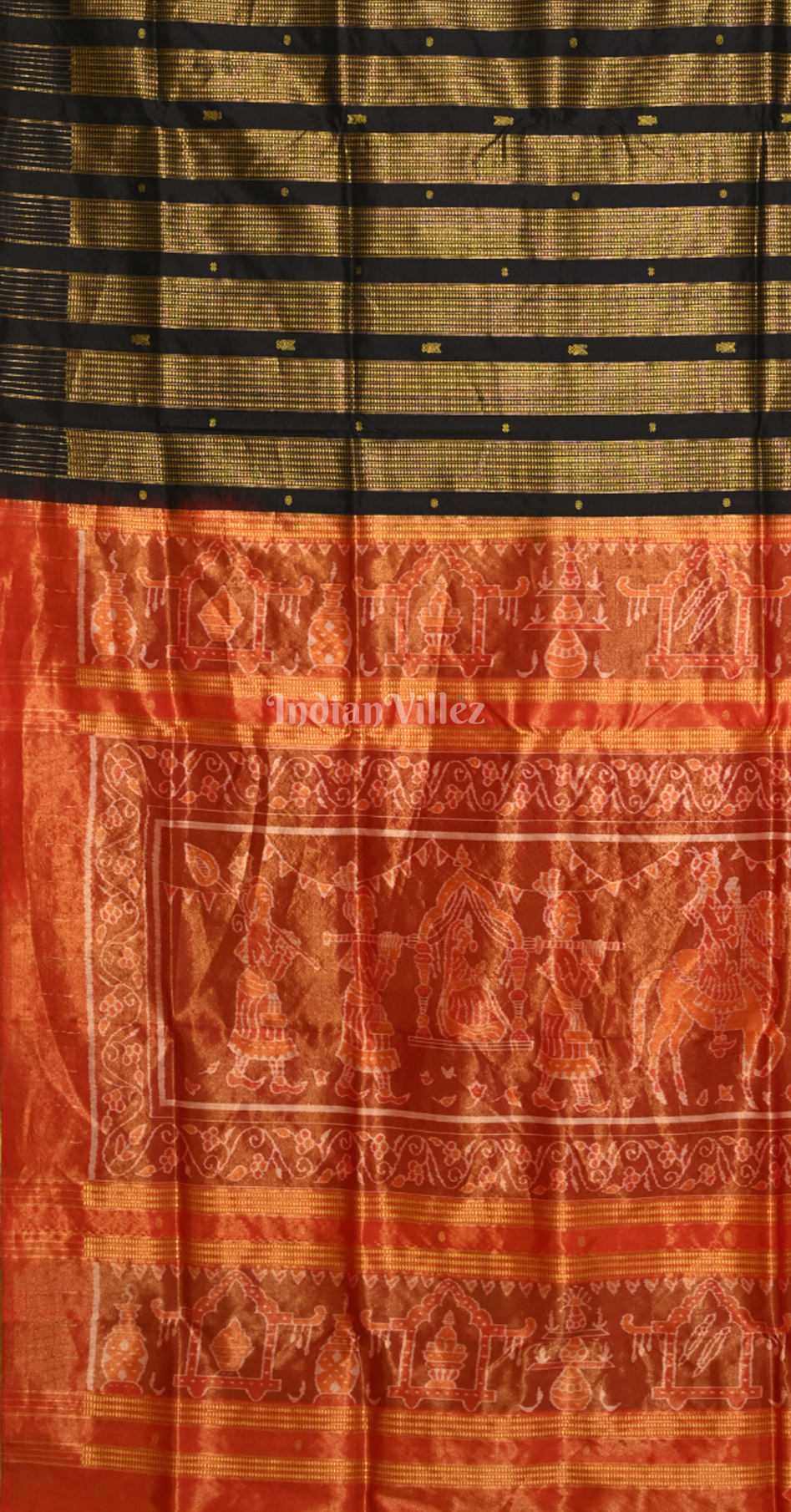 Golden Black Red Half Tissue Sambalpuri Silk Saree with Doli Barat Anchal 