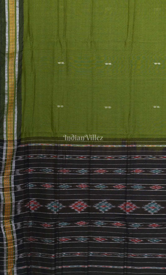 Green Black Odisha Ikat Maniabandha Cotton Saree 
