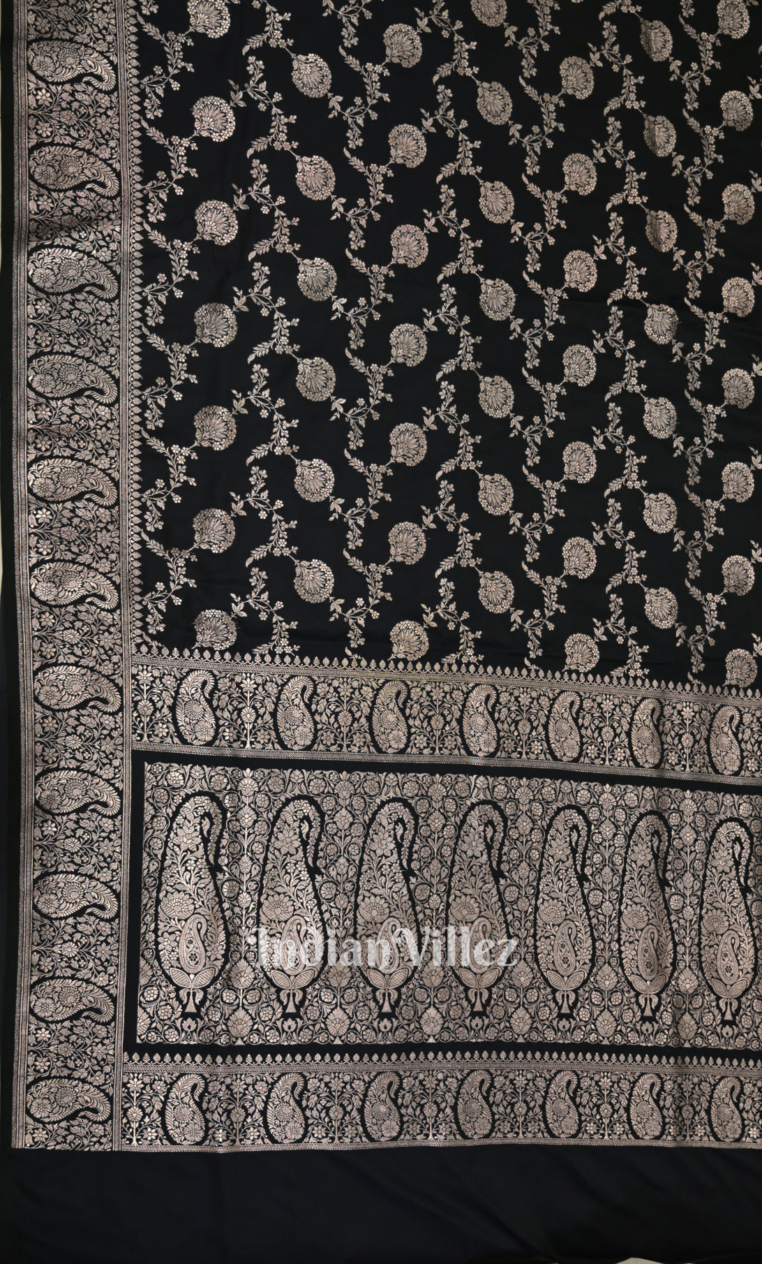 Black Meenakari Mashru Satin Silk Banarasi Saree With Jaal Pattern