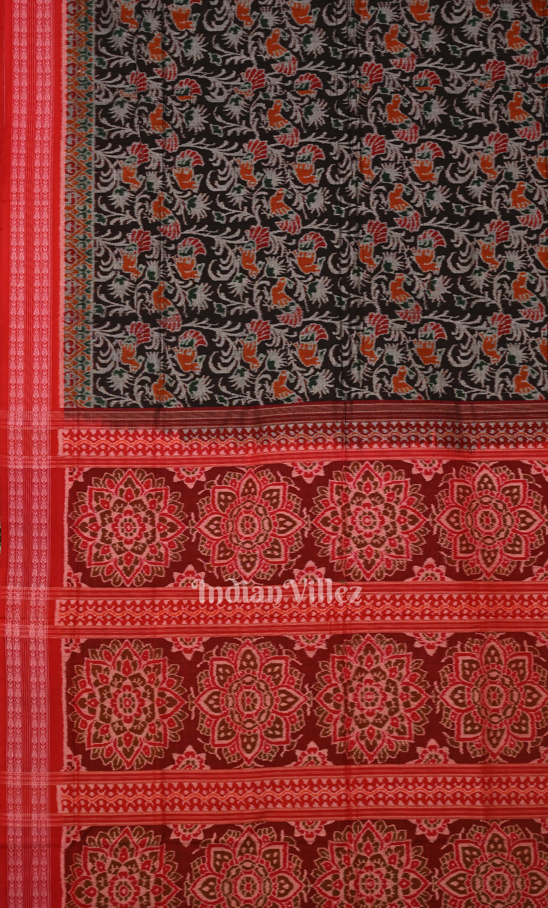 Black Red Odisha Ikat Sambalpuri Cotton Saree 