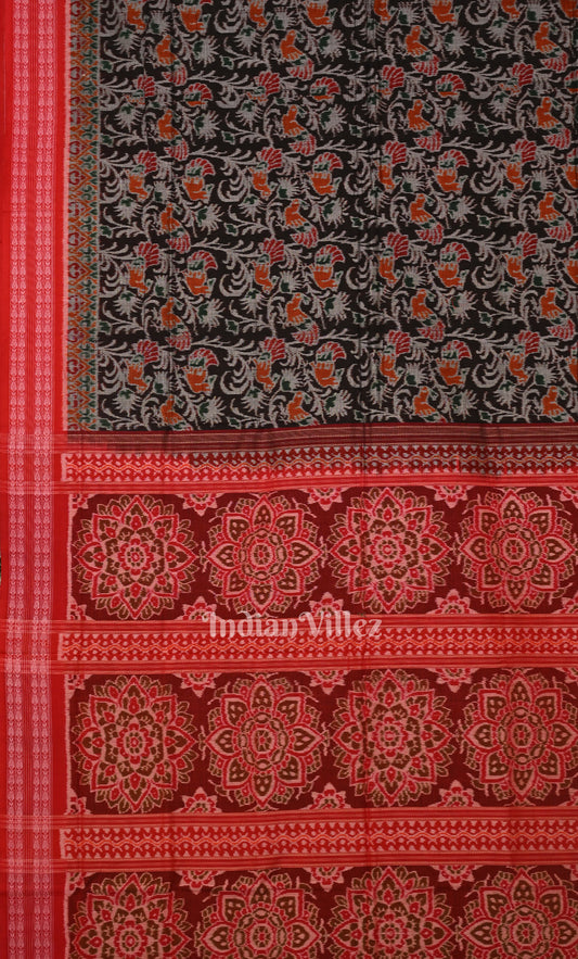 Black Red Odisha Ikat Sambalpuri Cotton Saree 