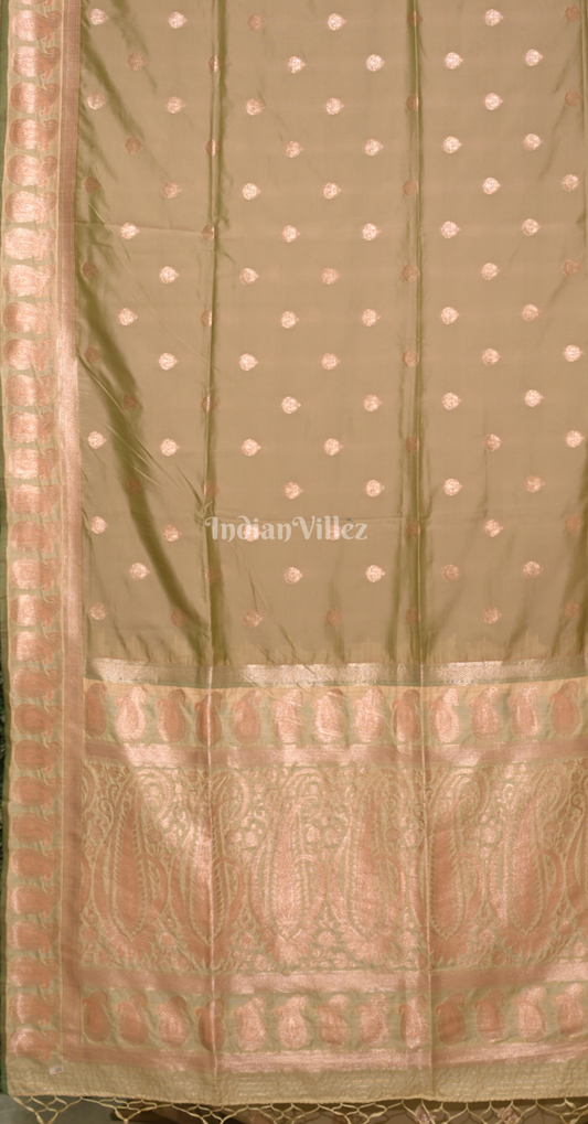 Light Green Booti Motif Designer Pure Satin Banarasi Silk Saree