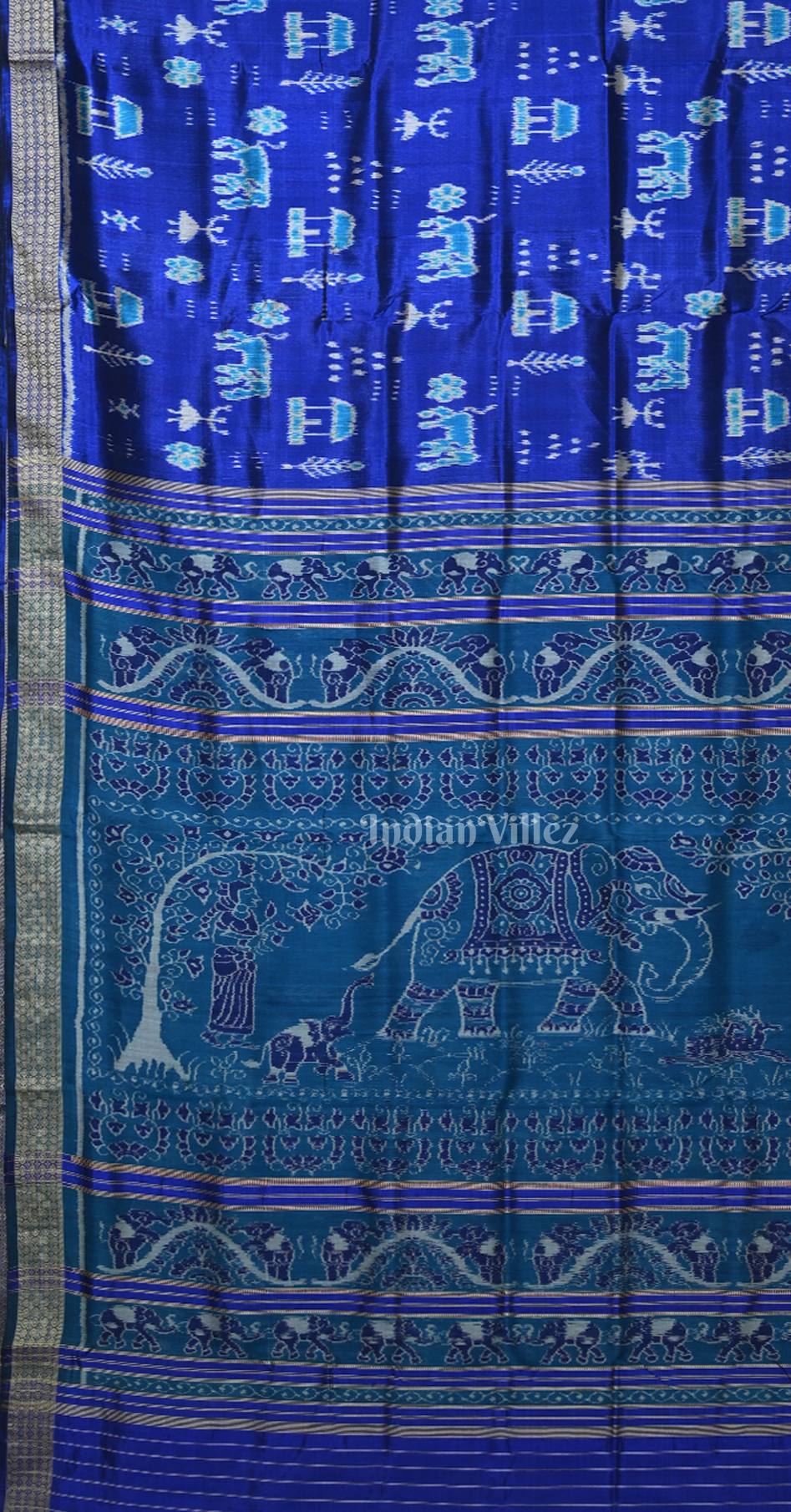 Royal Blue House Tribal Motif Odisha Ikat Sambalpuri Silk Saree 