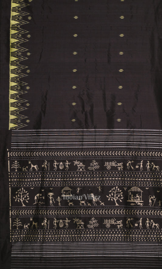 Black Yellow Buti Design Odisha Ikat Contemporary Designer Silk Saree