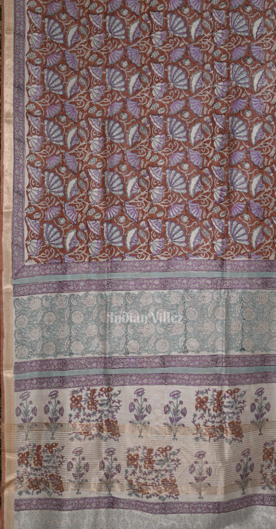Light Maroon Block Printed Sanganeri Cotton Saree 