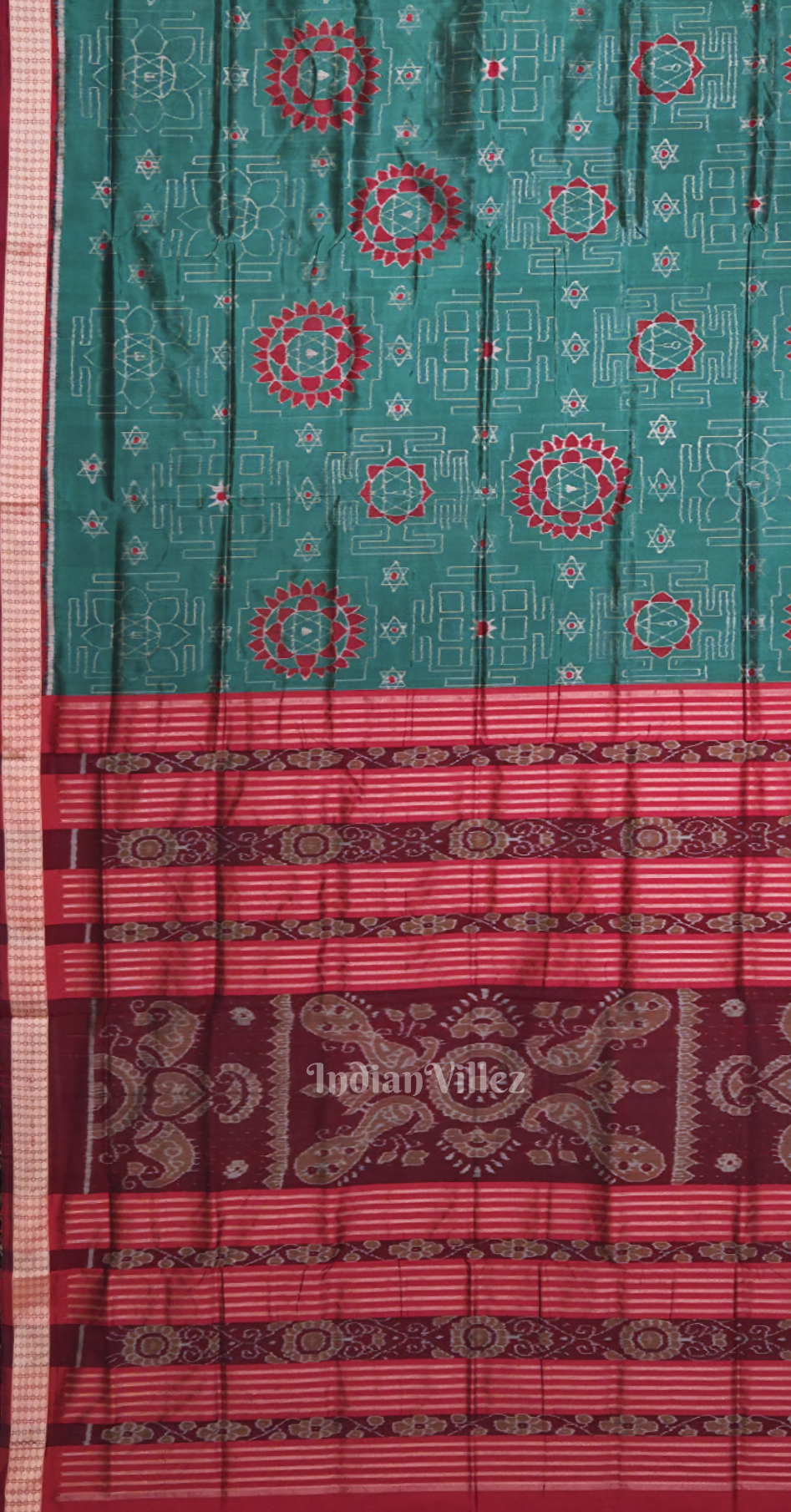Rama Green Maroon Laxmi Yantra Motif Odisha Ikat Sambalpuri Silk Saree